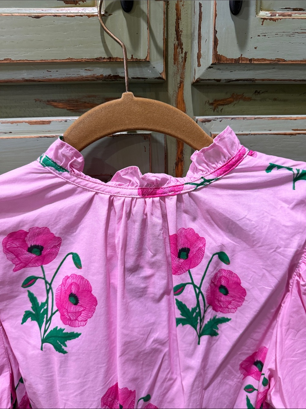 entro Pink Floral Puff-Sleeve Peasant Blouse - Picture 7 of 7